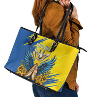 Ukraine Independence Day Leather Tote Bag Ukrainian Dove Sunflower - Wonder Print Shop