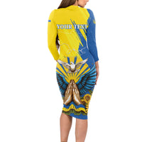 Ukraine Independence Day Long Sleeve Bodycon Dress Ukrainian Dove Sunflower - Wonder Print Shop