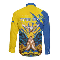 Ukraine Independence Day Long Sleeve Button Shirt Ukrainian Dove Sunflower - Wonder Print Shop