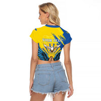 Ukraine Independence Day Raglan Cropped T Shirt Ukrainian Dove Sunflower - Wonder Print Shop