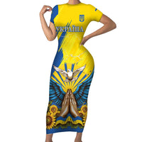 Ukraine Independence Day Short Sleeve Bodycon Dress Ukrainian Dove Sunflower - Wonder Print Shop