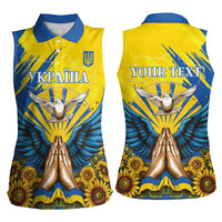 Ukraine Independence Day Women Sleeveless Polo Shirt Ukrainian Dove Sunflower - Wonder Print Shop
