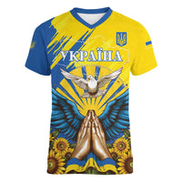 Ukraine Independence Day Women V-Neck T-Shirt Ukrainian Dove Sunflower - Wonder Print Shop
