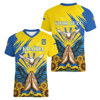 Ukraine Independence Day Women V-Neck T-Shirt Ukrainian Dove Sunflower - Wonder Print Shop