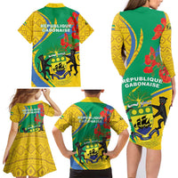 Gabon Independence Day Family Matching Long Sleeve Bodycon Dress and Hawaiian Shirt Gabonaise Flamboyant African Pattern - Wonder Print Shop