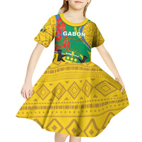 Gabon Independence Day Kid Short Sleeve Dress Gabonaise Flamboyant African Pattern - Wonder Print Shop