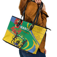 Gabon Independence Day Leather Tote Bag Gabonaise Flamboyant African Pattern - Wonder Print Shop