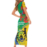 Gabon Independence Day Short Sleeve Bodycon Dress Gabonaise Flamboyant African Pattern - Wonder Print Shop
