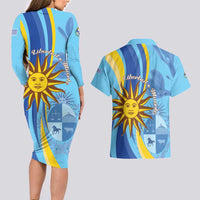 Uruguay Independence Day Couples Matching Long Sleeve Bodycon Dress and Hawaiian Shirt Sol de Mayo Erythrina Crista Galli - Wonder Print Shop