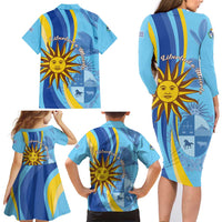 Uruguay Independence Day Family Matching Long Sleeve Bodycon Dress and Hawaiian Shirt Sol de Mayo Erythrina Crista Galli - Wonder Print Shop