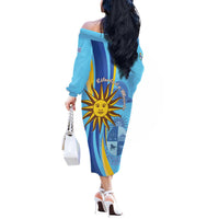 Uruguay Independence Day Off The Shoulder Long Sleeve Dress Sol de Mayo Erythrina Crista Galli - Wonder Print Shop
