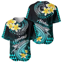 Hawaii Baseball Jersey Polynesian Shark with Kakau Turquoise Version - Wonder Print Shop