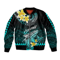 Hawaii Bomber Jacket Polynesian Shark with Kakau Turquoise Version - Wonder Print Shop