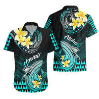 Hawaii Hawaiian Shirt Polynesian Shark with Kakau Turquoise Version - Wonder Print Shop