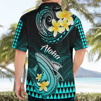 Hawaii Hawaiian Shirt Polynesian Shark with Kakau Turquoise Version - Wonder Print Shop