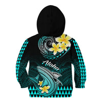 Hawaii Kid Hoodie Polynesian Shark with Kakau Turquoise Version - Wonder Print Shop