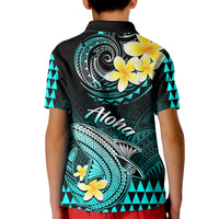 Hawaii Kid Polo Shirt Polynesian Shark with Kakau Turquoise Version - Wonder Print Shop