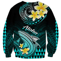 Hawaii Sweatshirt Polynesian Shark with Kakau Turquoise Version - Wonder Print Shop