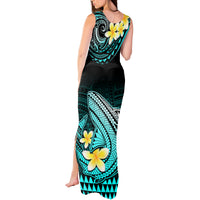 Hawaii Tank Maxi Dress Polynesian Shark with Kakau Turquoise Version - Wonder Print Shop