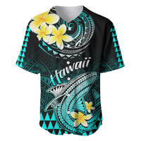 Personalised Hawaii Baseball Jersey Polynesian Shark with Kakau Turquoise Version - Wonder Print Shop