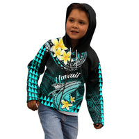Personalised Hawaii Kid Hoodie Polynesian Shark with Kakau Turquoise Version - Wonder Print Shop