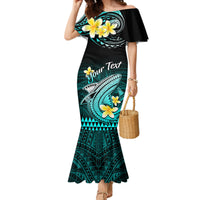 Personalised Hawaii Mermaid Dress Polynesian Shark with Kakau Turquoise Version - Wonder Print Shop