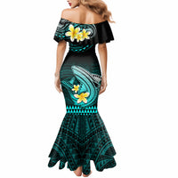 Personalised Hawaii Mermaid Dress Polynesian Shark with Kakau Turquoise Version - Wonder Print Shop