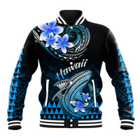 Hawaii Baseball Jacket Polynesian Shark with Kakau Blue Version - Wonder Print Shop