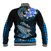 Hawaii Baseball Jacket Polynesian Shark with Kakau Blue Version - Wonder Print Shop