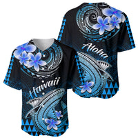 Hawaii Baseball Jersey Polynesian Shark with Kakau Blue Version - Wonder Print Shop