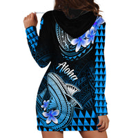Hawaii Hoodie Dress Polynesian Shark with Kakau Blue Version - Wonder Print Shop