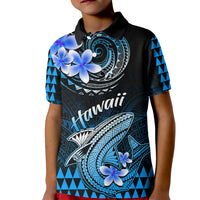 Hawaii Kid Polo Shirt Polynesian Shark with Kakau Blue Version - Wonder Print Shop