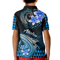 Hawaii Kid Polo Shirt Polynesian Shark with Kakau Blue Version - Wonder Print Shop