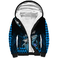 Hawaii Sherpa Hoodie Polynesian Shark with Kakau Blue Version - Wonder Print Shop