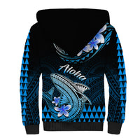 Hawaii Sherpa Hoodie Polynesian Shark with Kakau Blue Version - Wonder Print Shop