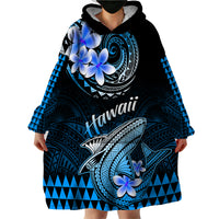 Hawaii Wearable Blanket Hoodie Polynesian Shark with Kakau Blue Version - Wonder Print Shop