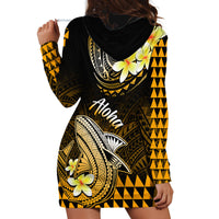 Hawaii Hoodie Dress Polynesian Shark with Kakau Gold Version - Wonder Print Shop