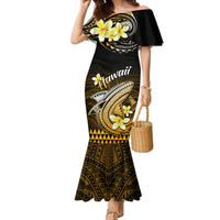 Women’s mermaid dress off-shoulder with black, gold tribal shark and flower print
