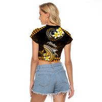 Hawaii Raglan Cropped T Shirt Polynesian Shark with Kakau Gold Version - Wonder Print Shop