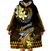 Hawaii Wearable Blanket Hoodie Polynesian Shark with Kakau Gold Version - Wonder Print Shop