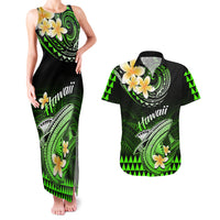 Hawaii Couples Matching Tank Maxi Dress and Hawaiian Shirt Polynesian Shark with Kakau Green Version - Wonder Print Shop
