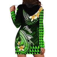 Hawaii Hoodie Dress Polynesian Shark with Kakau Green Version - Wonder Print Shop