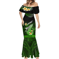 Hawaii Mermaid Dress Polynesian Shark with Kakau Green Version - Wonder Print Shop