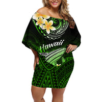 Hawaii Off Shoulder Short Dress Polynesian Shark with Kakau Green Version - Wonder Print Shop