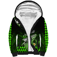 Hawaii Sherpa Hoodie Polynesian Shark with Kakau Green Version - Wonder Print Shop