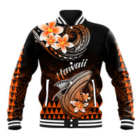 Hawaii Baseball Jacket Polynesian Shark with Kakau Orange Version - Wonder Print Shop