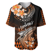 Hawaii Baseball Jersey Polynesian Shark with Kakau Orange Version - Wonder Print Shop