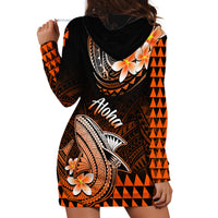 Hawaii Hoodie Dress Polynesian Shark with Kakau Orange Version - Wonder Print Shop