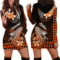 Hawaii Hoodie Dress Polynesian Shark with Kakau Orange Version - Wonder Print Shop