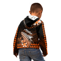Hawaii Kid Hoodie Polynesian Shark with Kakau Orange Version - Wonder Print Shop